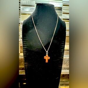 Small wood-like cross necklace